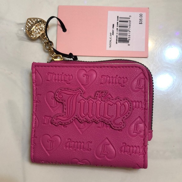 Juicy Couture Juicy Pink Upgrade U L-Zip Faux Leather Card Case NWT - Picture 3 of 16